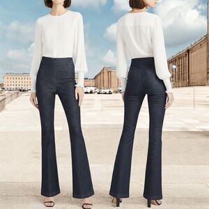 Express Jeans Womens 10 R Flare High Rise Dark Wash Denim Stretch Side Zip Hyper